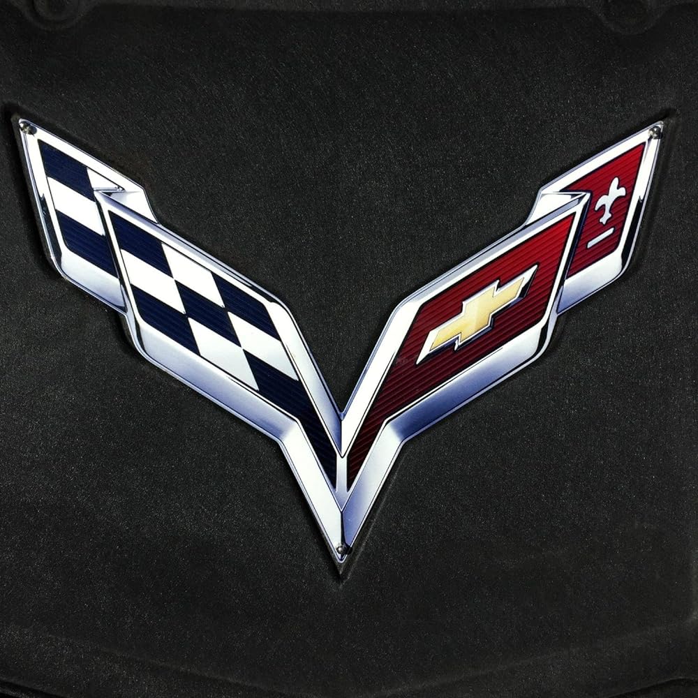 C7 Corvette Sting Gray Cross Flag Metal Under Food Emblem 2014 ~ 2019 Corvette