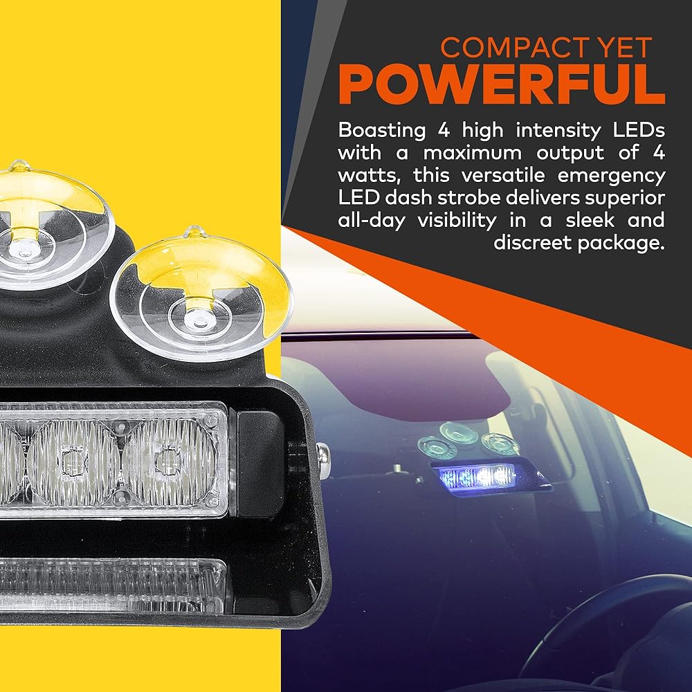 Ultra-high brightness 4 LED Low Profile Front Glass Mount Deck Dash Dash Emergency Strobe Yellow SBWL14-AB