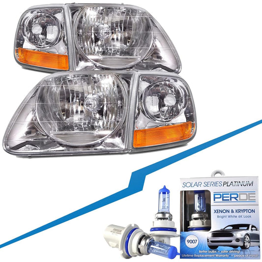 HEADLIGHTSDEPOT Halogen Lightton Style with Headlight Corner Ford Expedition F-150 F-250 Super Duty Left Driver and Right Assistant Head Lamp and Corner