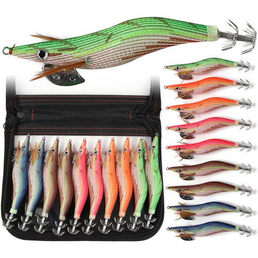 Fishing goo! Egi Egging Lure Natural Color Type Set of 10 Rattle Built-in Luminous No. 2.5 No. 3 No. 3.5 Squid Octopus Bait Tree Device Float