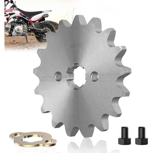 RUTU 420 17T 17mm Countershaft Engine Sprocket Drive Gear - 17T Front Bike Sprocket with Retainer Plate Set - 50 70 90 110 125cc Dirt Pit & Mini Bike ATV Go Kart Parts