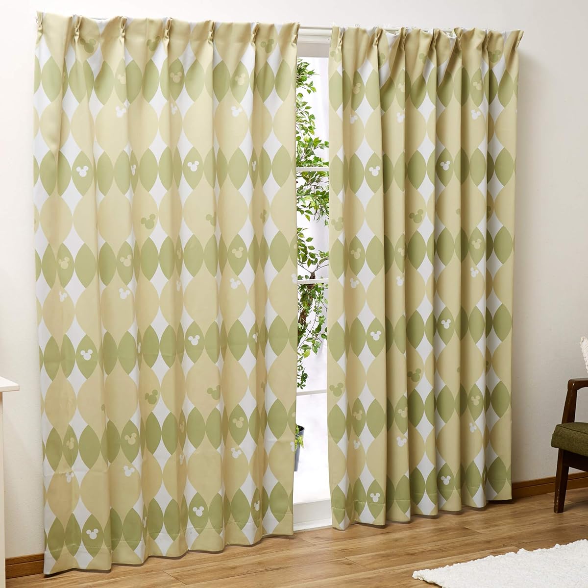Disney SB-422 Mickey Class 2 Blackout Curtains Set of 2 Width 100 x 200 cm Length Scandinavian Style Green SB-422