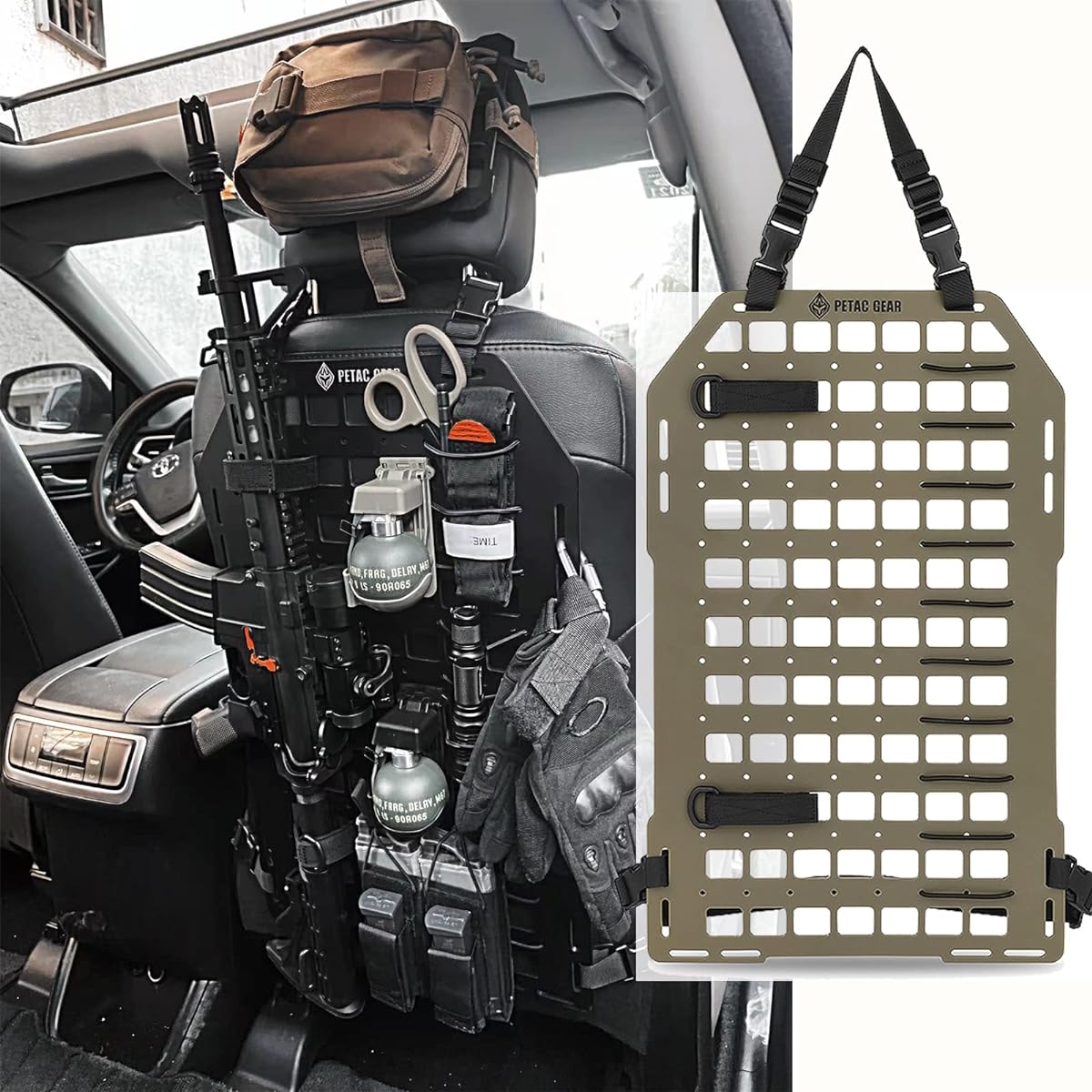 PETAC GEAR Tactical Car Seat Back Organizer | Rigid Mall Panel for Vehicle | Track Mount Rack Panel Tactical Gear Accessory (Dark Earth-1)