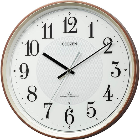 RHYTHM Citizen Wall Clock Wide Range Reception Radio Clock Silent Step Second Hand Brown φ34.2x5.5cm 4MY861-006