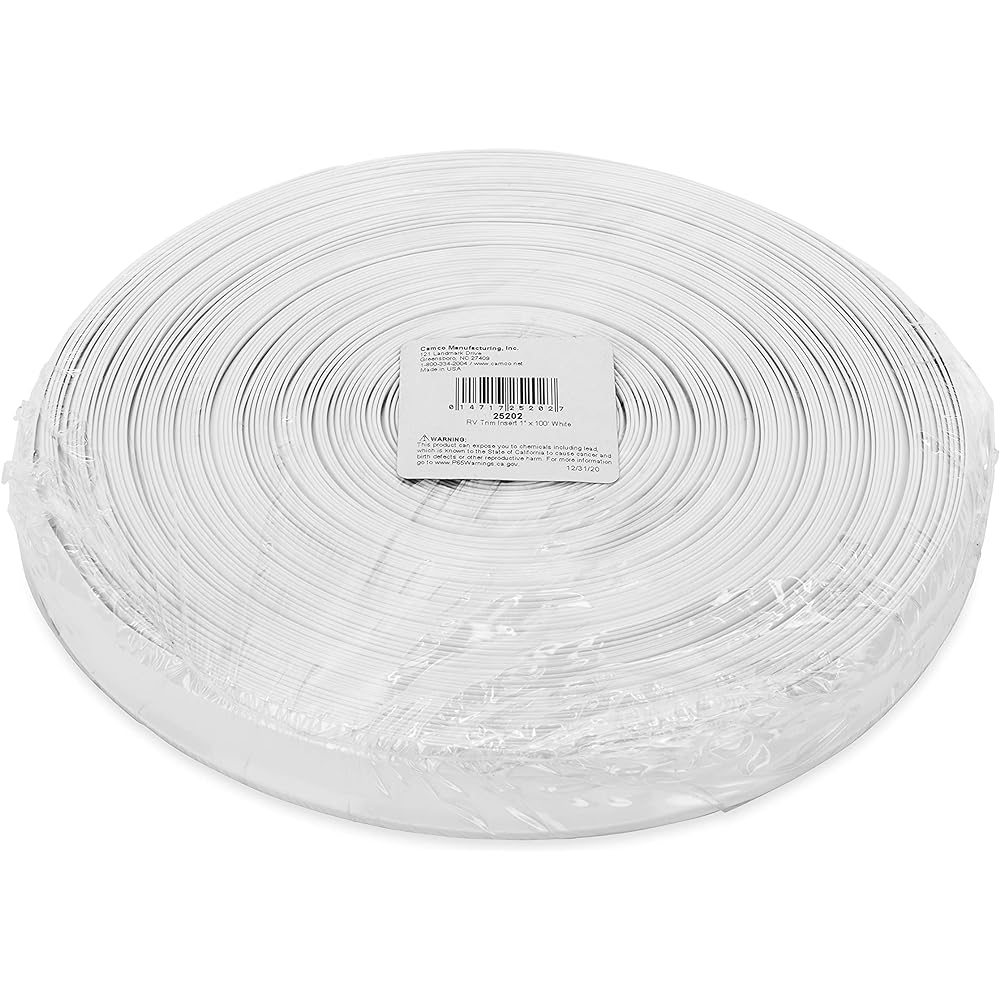 CAMCO Vinyl Trim insert UV Prevention Long life -Submit cracks and dirty RV trim inserts (1 inch x 100 -foot white) (25202)