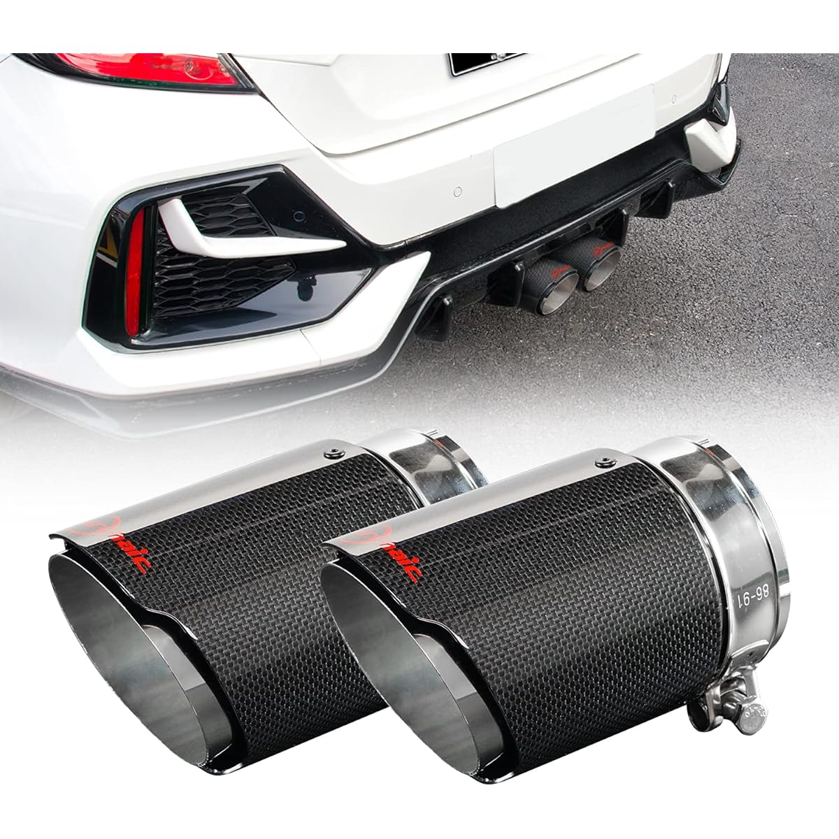 Archaic Honda Civic Hatchback FK7 Muffler Cutter Exhaust Pipe Exterior Parts Accessories Carbon Fiber Rear Exhaust Muffler for Honda Civic Hatchback 2017-2020 Set of 2