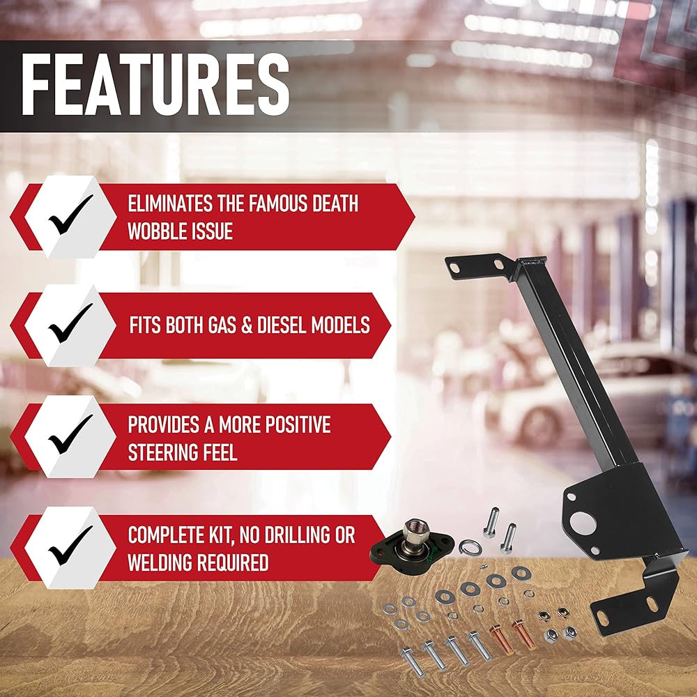 Steering Gear Box Stabilizer Kit -Compatible with Daddylum Model -1994, 1995, 1996, 1997, 1998, 2000, 2001 RAM 1500, 94-02 RAM 2500, 3500 4WD -Steering Blace Bar -Death Woble Fix -4X4.