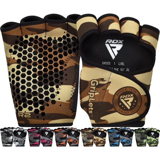 RDX Weightlifting Gym Gloves Anti-Slip Long Strap Muscle Training Pull Up Chin Up Powerlifting Workout (Brown, L/XL)