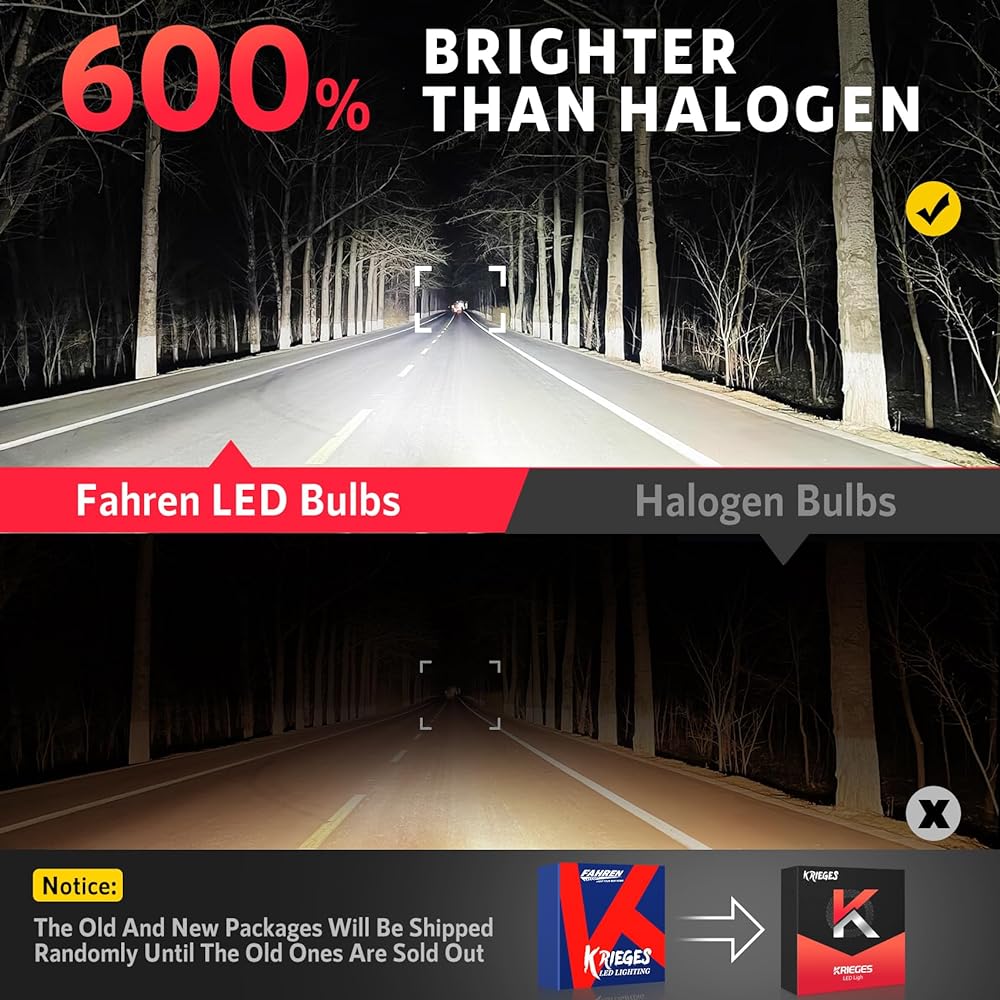 KRIEGES 2024 Upgrade H4/9003/HB2 LED bulb 24000LM 600%High brightness H4 LED 1: 1 The same size H4 Valve fan tip 24 plugs & play halogen replacement 2 packs
