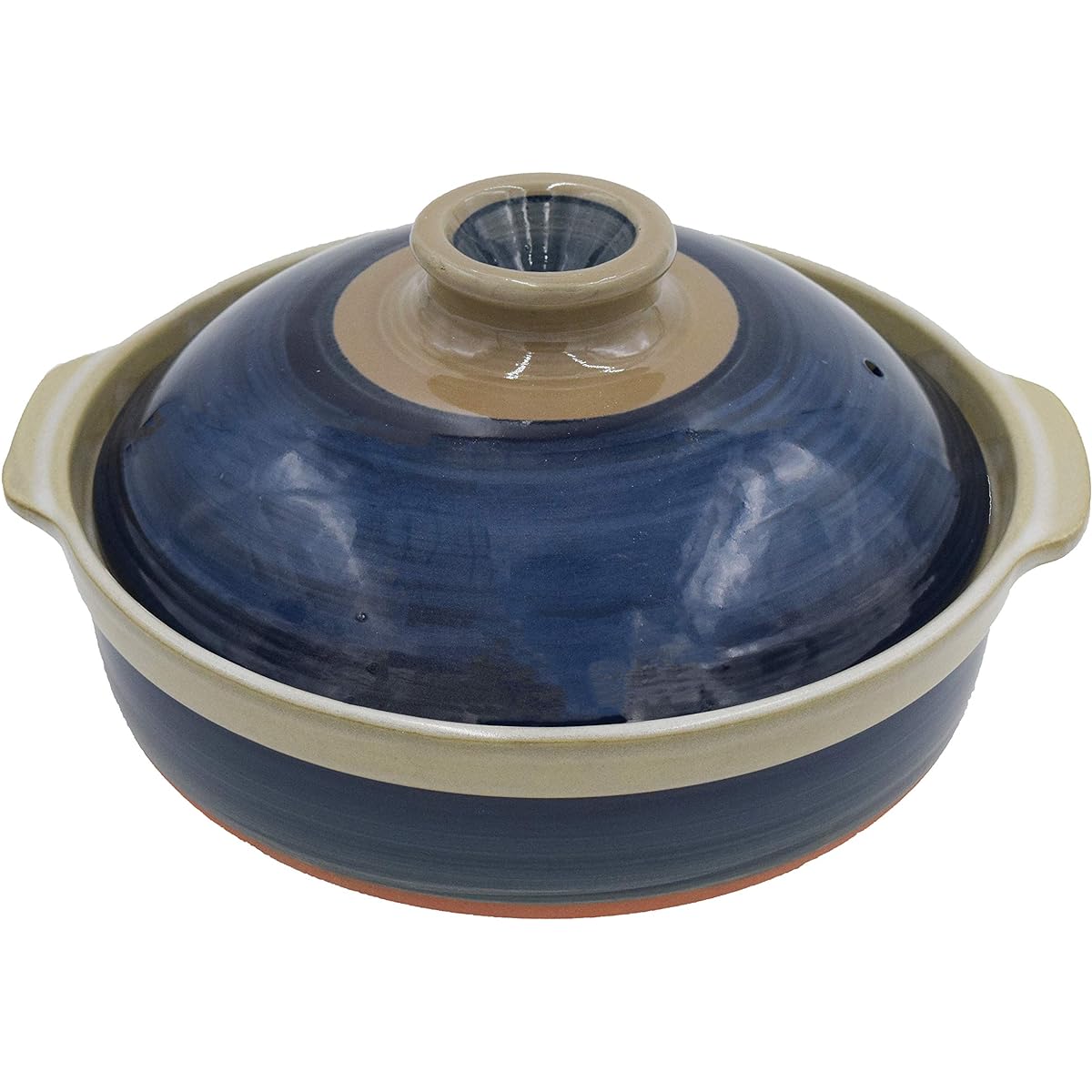 Water-repellent ceramic coated earthenware pot, Mishima earthenware pot, made in Japan, Banko ware, Uchiyama Pottery (No. 8, for 2-3 people, Lapis lazuli)
