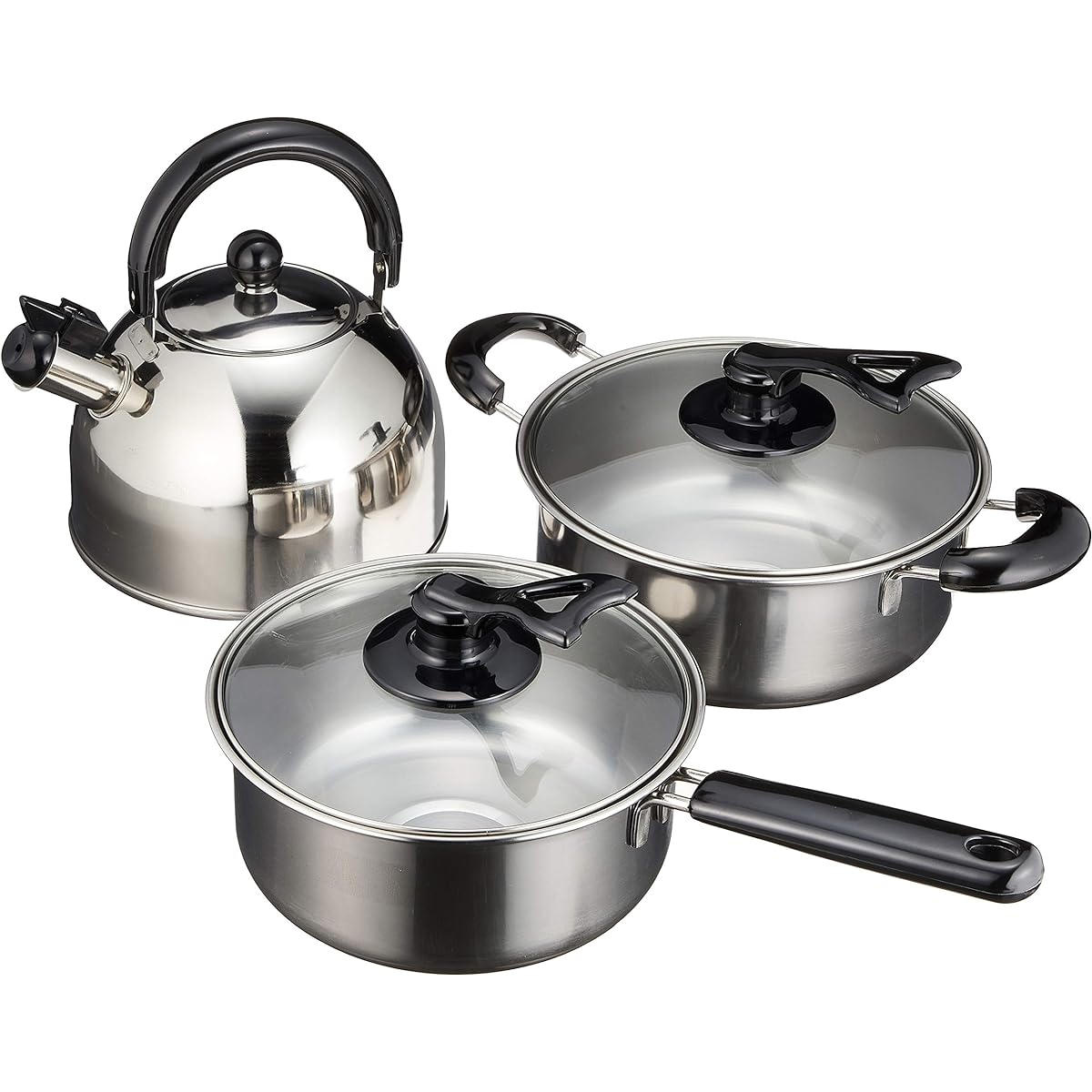Wahei Freize Pot Set, Stainless Steel, 3-Piece Set, IH Compatible, Steezy MA-9677