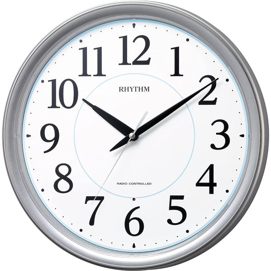 RHYTHM Wall Clock Radio Clock Analog Continuous Second Hand Silver Metallic Fit Wave M567 8MY567SR19 φ340×50mm