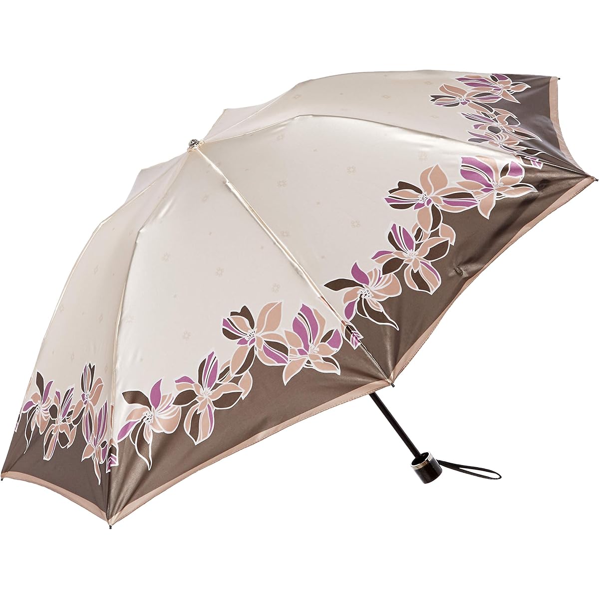 [Moonbat] Umbrella Milla Schon Folding Umbrella Umbrella Satin Flower Floral Pattern Women's Beige 21-062-10528-02 Rib Length: 55cm