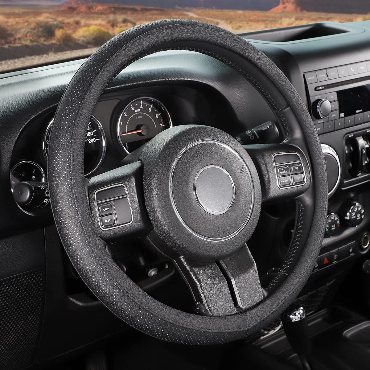 SEG Direct Steering Wheel Cover Car Steering Wheel Cover Microfiber Leather Large Size for Outer Diameter 39.5-41cm Black