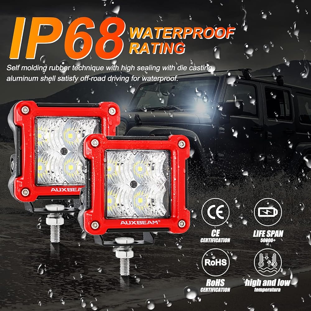 AUXBEAM LED Cube 3 inch 3 inch 40W LED Off -Road Light Beam LED Light Bar 4800LM Frad Light Pod Work Light LED Driving Light Fog Light Fog Lamp Jeep Track ATV 4x4 For cars