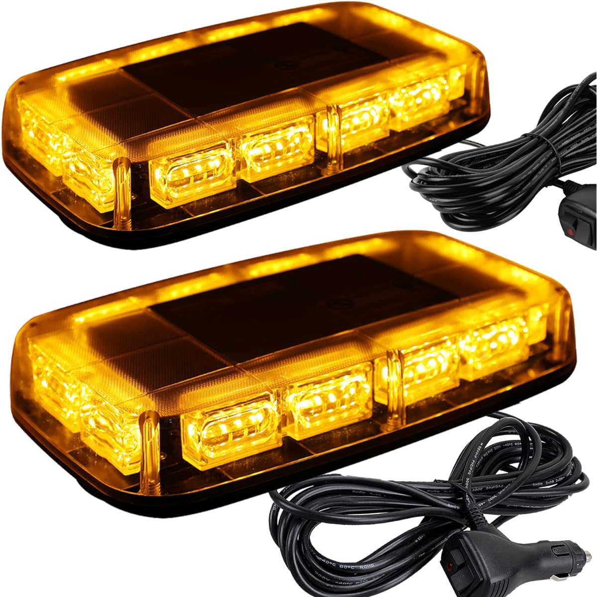 ASPL 2 48LED Roof Top Strobulite High Visibility Ceremony Emergency Safety Warning LED Mini Stroballite Bar Magnetic Base 12-24V For Snow Rover Truck Construction Vehicle (Amber)
