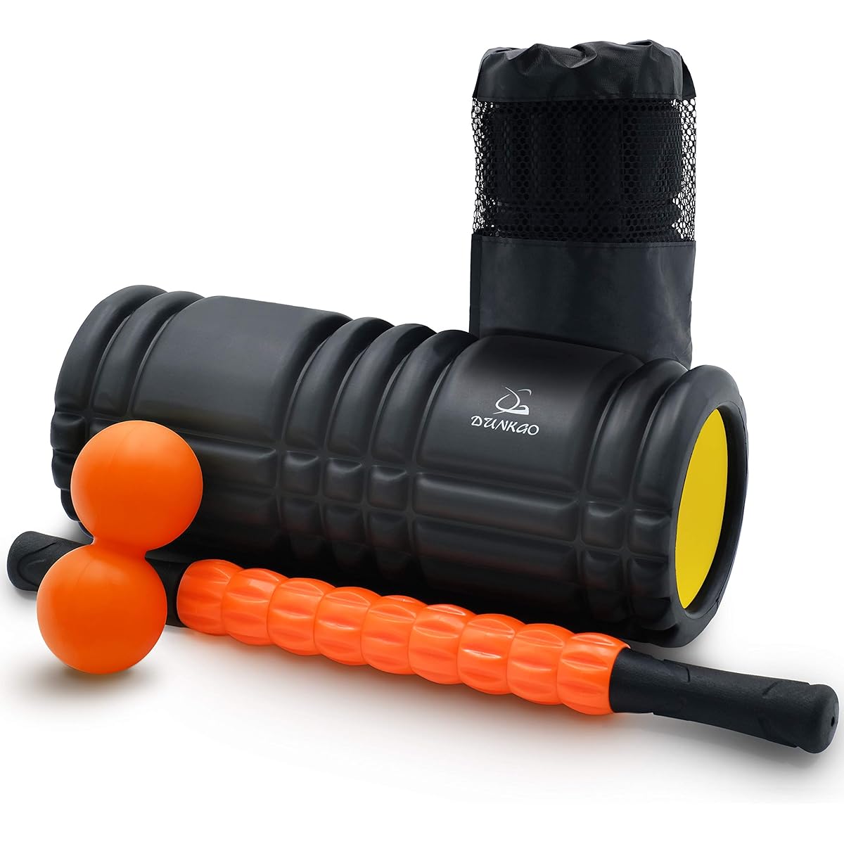 Foam Roller Reinforced Inner Area DunkGo 3 Piece Set with Storage Bag Upgraded ABS Material Orange Color