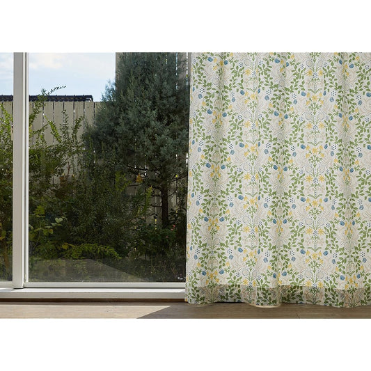 Quarter Report Curtains Available in 16 Sizes Send you flowers Green Width 100 x Length 220cm Set of 2 Cotton Linen [Made in Japan] (Rieko Oka)
