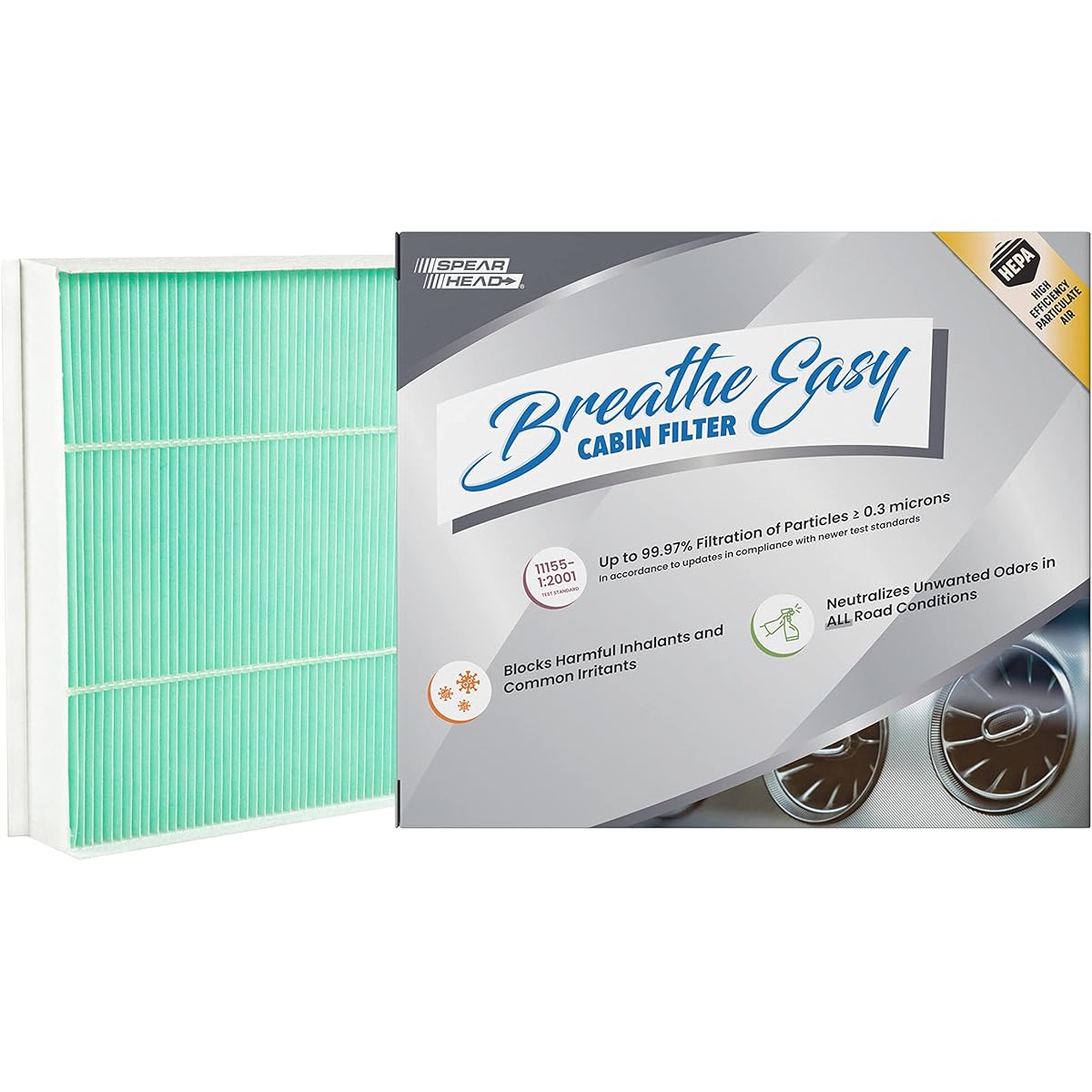 SPEARHEAD HEPA Breeze Easy Cabin Filter Up to 99.97%filter 0.3 Micron particles No filtering air reduction (Be-150H)