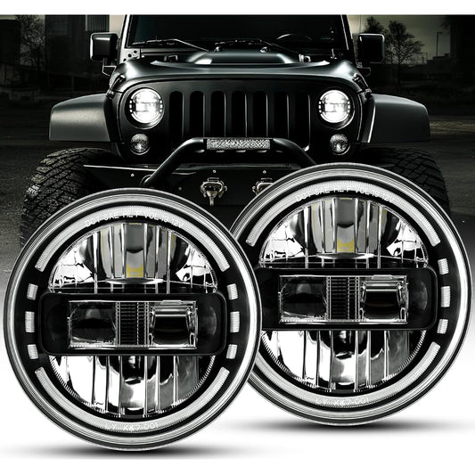 7 inch LED Headlight DOT approval round headlight DRL with low beam and high beam with Jeep Langler Jeep Langler JK LJ TJ 1997-2018 Headlamp Hummer H1 H2-2020 Exclusive Patent (Black)