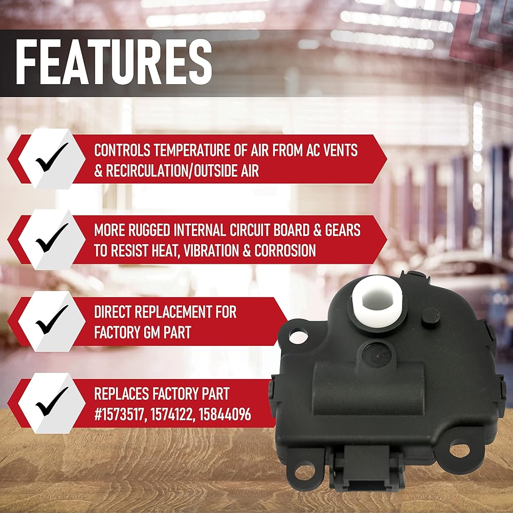 HVAC Air Door Actuator -Chevrolet Impala 2004-2013 -Exchange 1573517, 1574122, 158440986, 52754988, 52409974, 604-108, 15-74122, 604108 -Heater temperature blended door operation. Eater