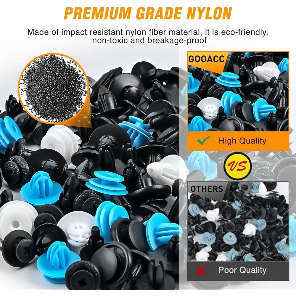 GOOACC 120PCS Car Bumper Retainer Clips & Nylon Fasteners Rivet Kit Door Trim Panel Clips Bumper Push Rivet Clips for Toyota 6mm 6.5mm 7mm 8mm 9.5mm 9.8mm, 1PC Fastener Remover