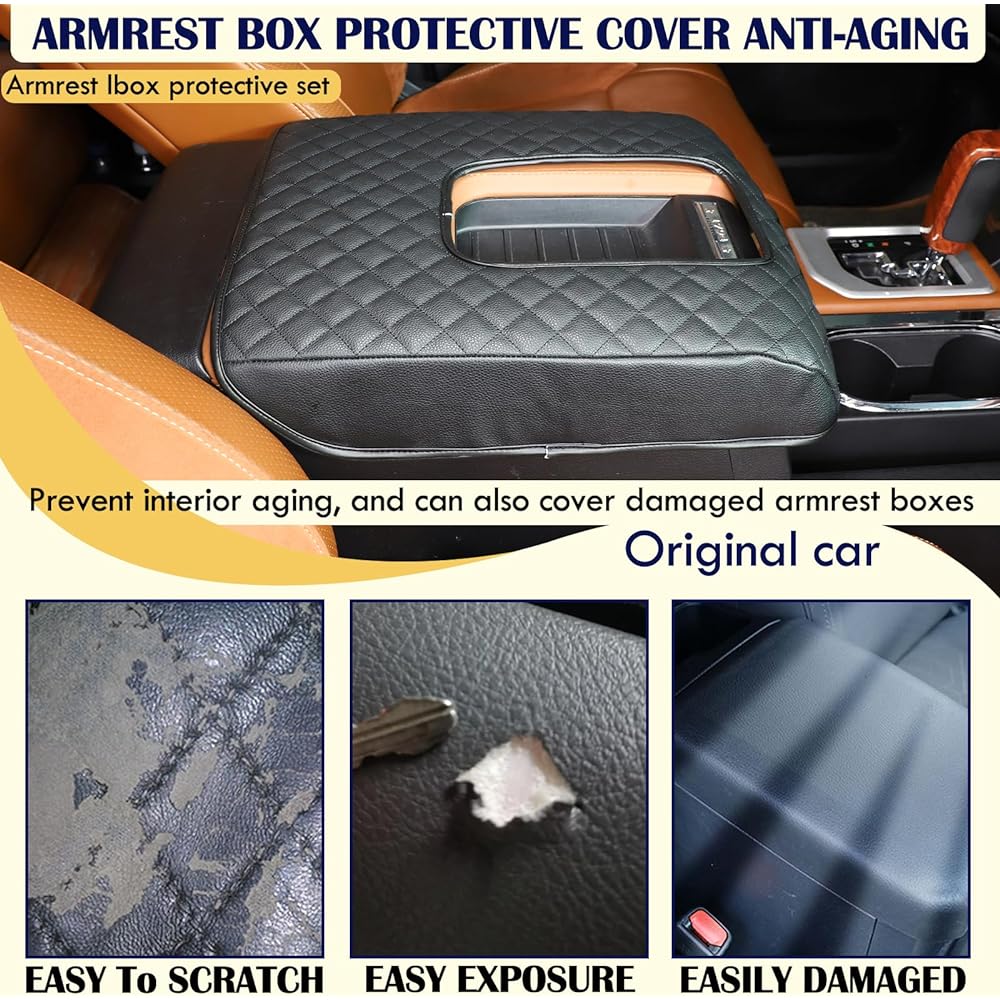 CHEAYAR Center Console Arm Rest Cover Kit Console Armrest Cushion Automobile Custom Console Armrest Cushion Toyota Tandra 2014-2020 Accessory Organizer Protector (Lattice -All Black)