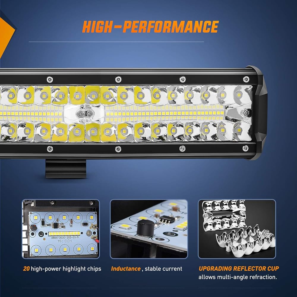 NILIGHT LED light bar 12 inch 300W 3 -row flood spot combo 30000LM Bar operation boat lighting LED off -road light track