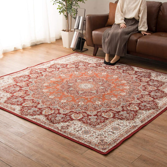 Hagiwara Rug Approx. 140 x 200cm "Pricia" Transfer Print Rug Washable Water Repellent Non-Slip Processed Orange