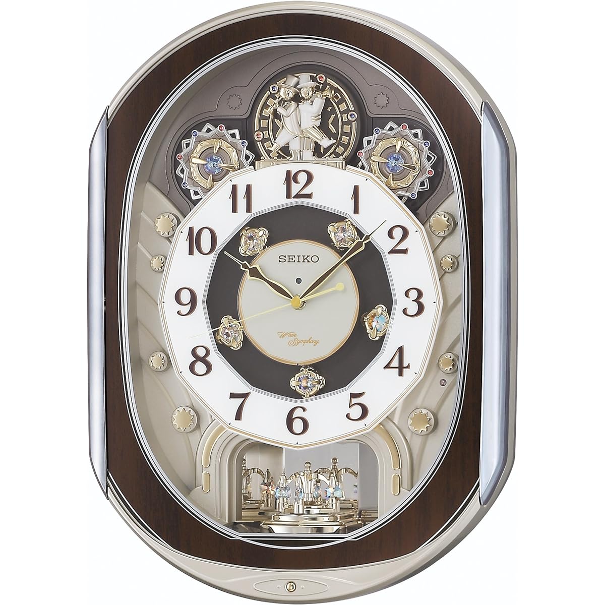 Seiko Clock Wall Clock Karakuri Clock Radio Clock Analog Karakuri 40 Songs Melody Rotating Decoration Light Gold Pearl RE578B