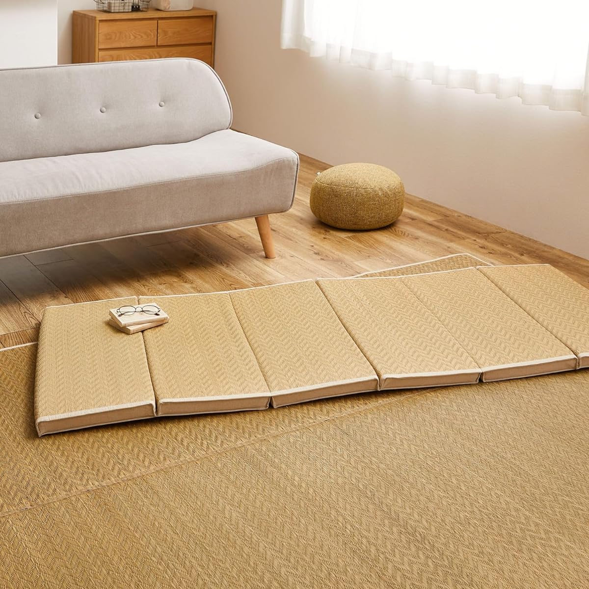 Hagiwara Igusa 6-fold mattress, approx. 80 x 180 x 4 cm, "Himari", plump, thick, nap, lying down, cool, foldable