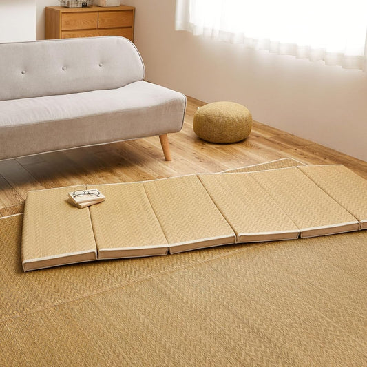 Hagiwara Igusa 6-fold mattress, approx. 80 x 180 x 4 cm, "Himari", plump, thick, nap, lying down, cool, foldable