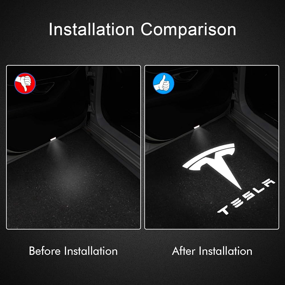 Farmogo For car door LED logo projector water dumpling light super -high -brightness welcome light 3D laser ghost shadow light TESLA MODEL 3 Model Y Model X accessories (2 packs)