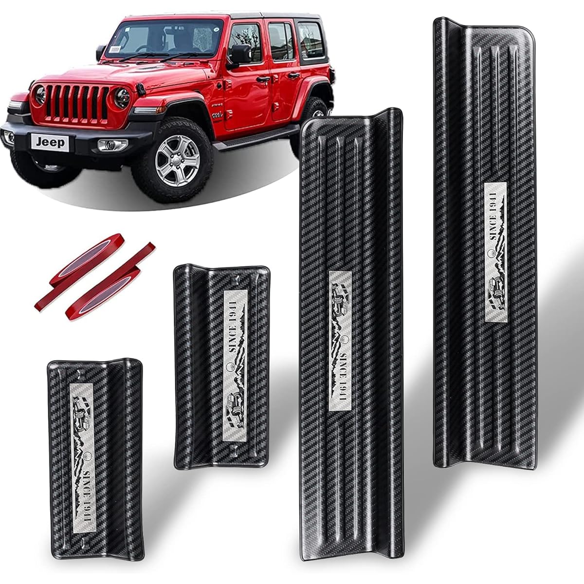 ROWA Doorgard JEEP 2018-2022 WRANGLER JL JLU & 2020-2022 Gradiator JT Carbon Fiber Pattern 304 Stainless Steel Droad Dear Guard Full Cover Dore Cover Protector (Patent Design)