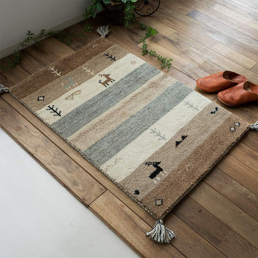 Sayang Sayan Handwoven Entrance Mat Border Undyed Gabbeh Gabbeh HG921 60x90 Wool