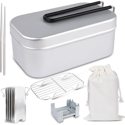 EXERTSOUT Trangia Mestin Camping Equipment, Mestin 3 Cups, Large Mestin Cooker Rice Pot, Camping Rice Cooker, Stainless Steel Mestin, Aluminum Camping Stove. Mestin Outdoor Cooking Rice Pot for Camping, Mountain Climbing Required