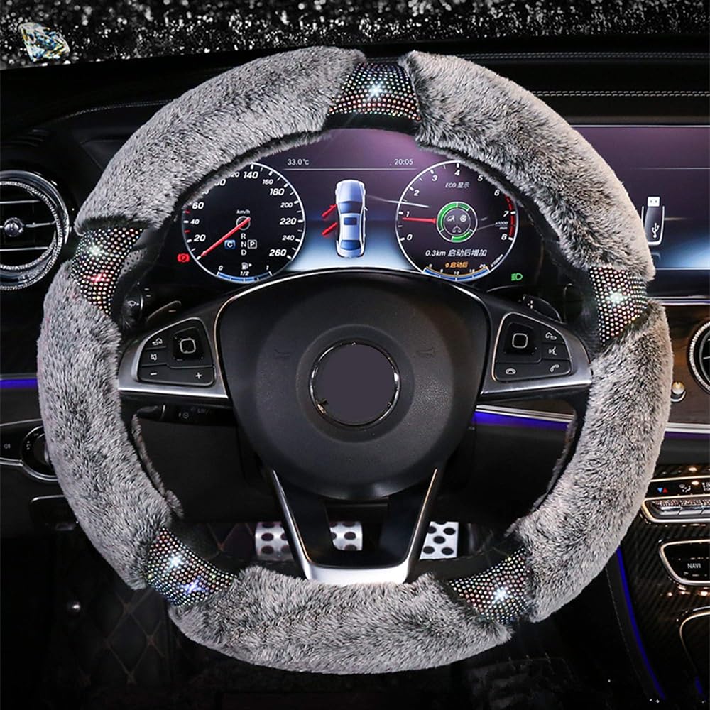 Kafeek Diamond fluffy microfiber plush handle cover with glittering crystal rhinestone Warm universal 15 -inch fuzzy handle cover gray