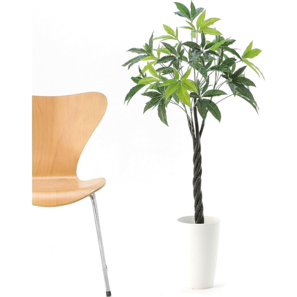 Official｜Artificial Flowers.com Premium Photocatalyst Fake Green "Real Spiral Pachira Height 110-115cm Width 55cm Depth 50cm" [With White Round Pot] 83027