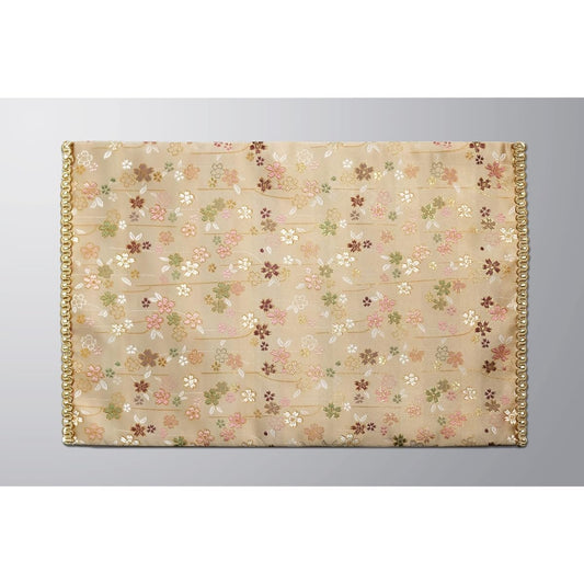 Desk Mat, Desk Hanging, Cherry Blossom Pattern, Flame Retardant, High Quality Brocade Rug (No. 22, White Brown Border)