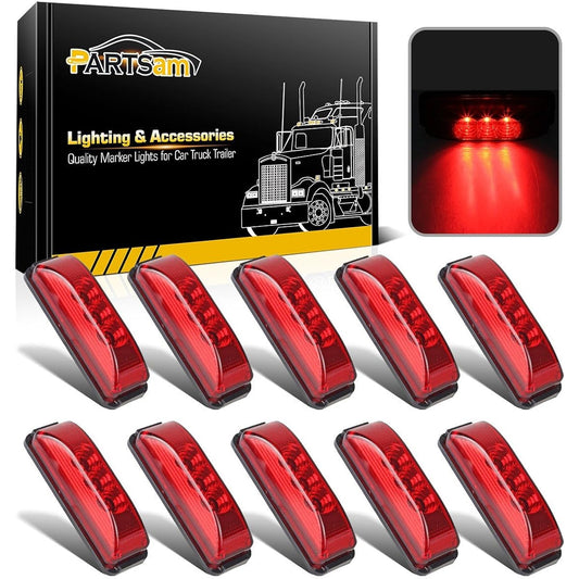 PARTSAM 3.9 inch waterproof red 3LED side marker light lamp trailer truck boat DC12V Thin line facet LED truck clearance side marker Light 10 with mini -frector
