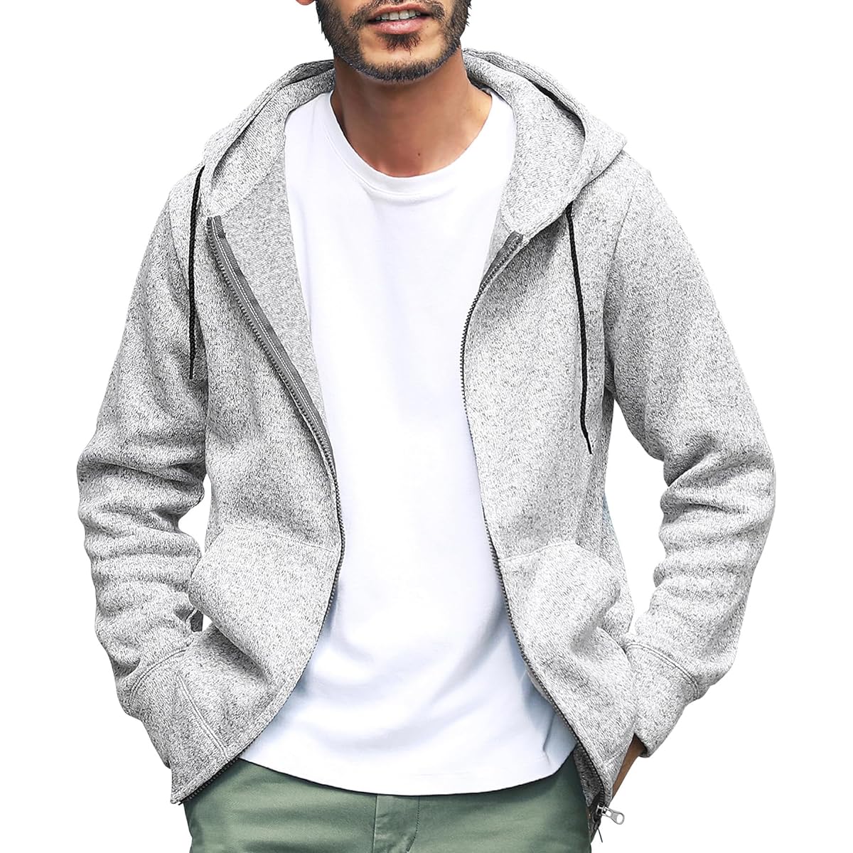 [JIGGYS SHOP] Ziggy's Shop Knit Fleece ZIPUP Parka｜Men's Zip-up Brushed Fleece Sweatshirt Long Sleeve Hoodie Slim Slim Warm Loungewear Loungewear Daily Wear Plain Autumn Clothes Winter Clothes