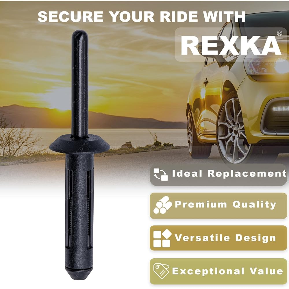 REXKA Fender Fragment Rivet 1/4 Hole 100 Chrysler 6506007AA 07-20 Jeep Wrangler, Wrangler UNLIMITED JK & 02-12 Liberty KJ GM 10184895 Ford N803862-S