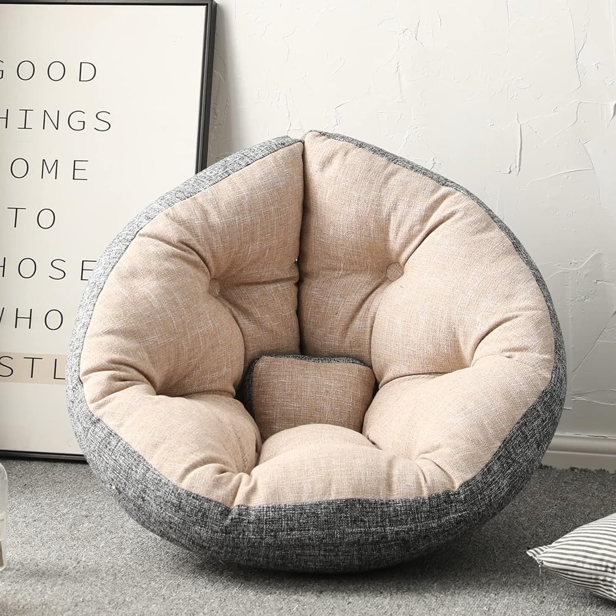Chair Sofa Cushion Stylish Cute 3D Shell 1 Seater Seat Cushion Floor Cushion Chair Cushion (Gray/Creamy White, M)