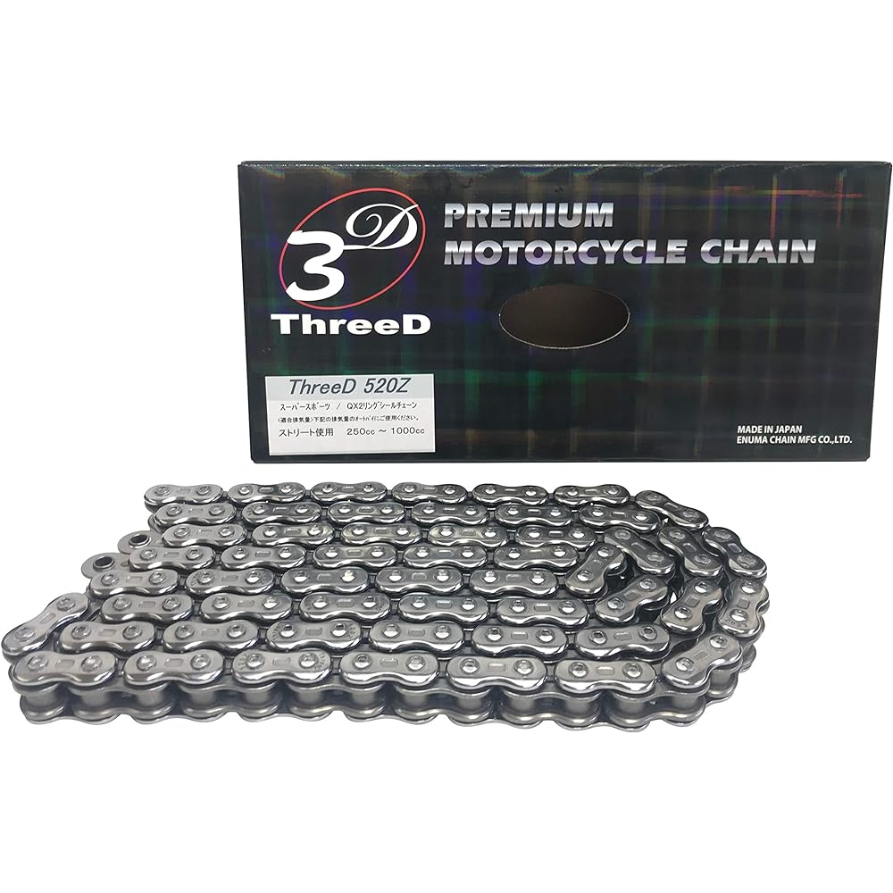THREED Motorcycle Chain 520Z Silver 104L MLJ (Caulking Joint) QX2 Ring Seal