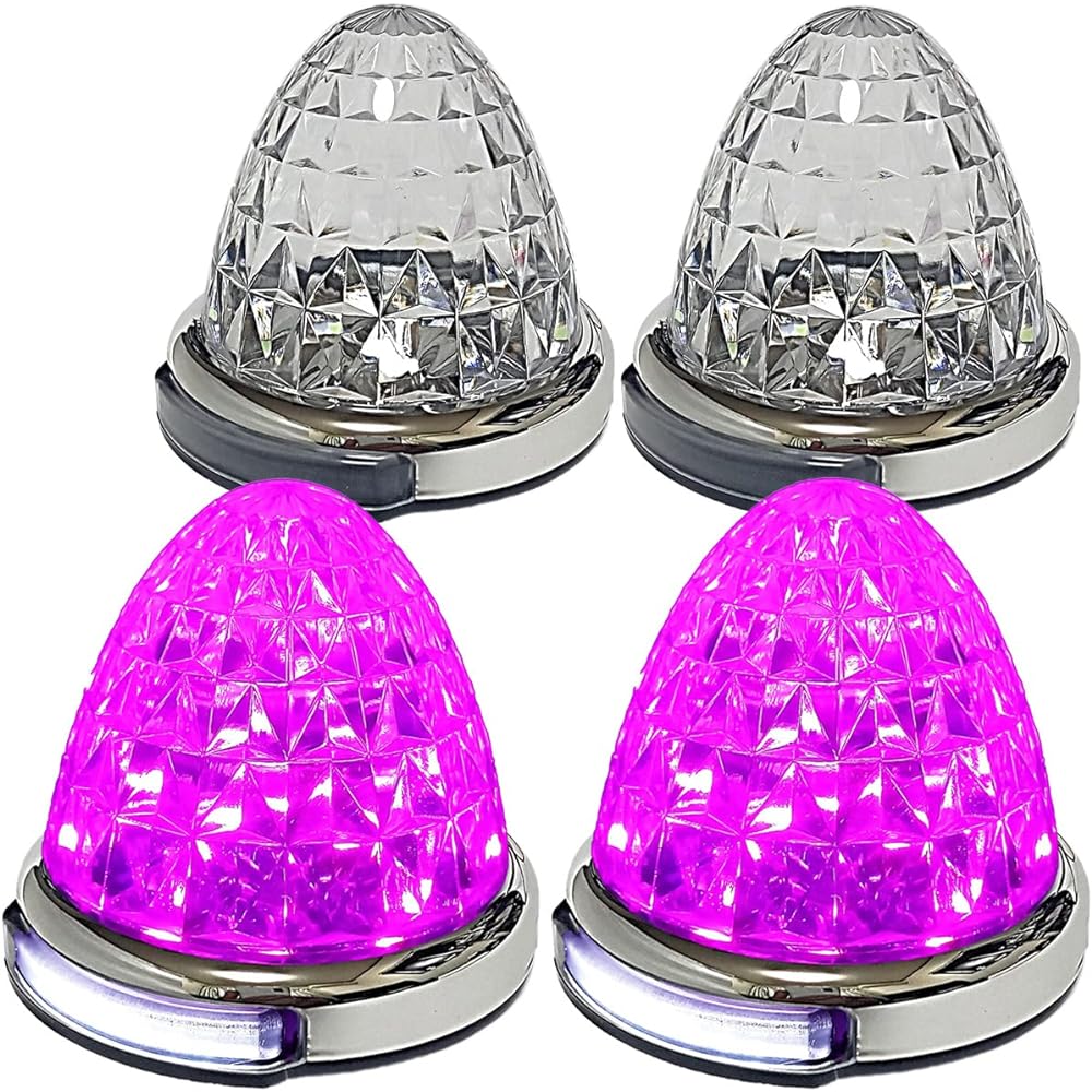 Customize 12V 24V Truck LED Marker Lamp with Roadside Light Function Side Marker Plated Ring 5-sided Crystal Cut Specification 22LED General Purpose Blue/Yellow/Red/White/Amber Each Color (Pink, 4 Pieces)