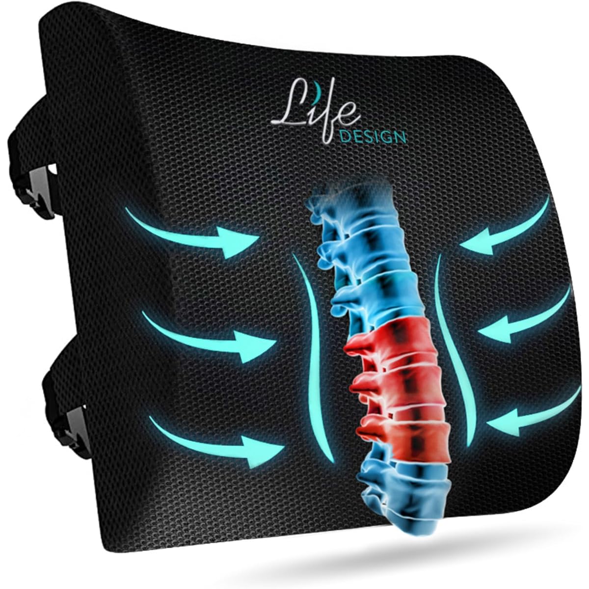Life Design Lumbar Support Pillow for Office Chair - Memory Foam Pillow for Desk Chair - Back Support for Gaming Chair - Lumbar Support Pillow for Car - Back Pillow for Computer Desk Chair (Black)