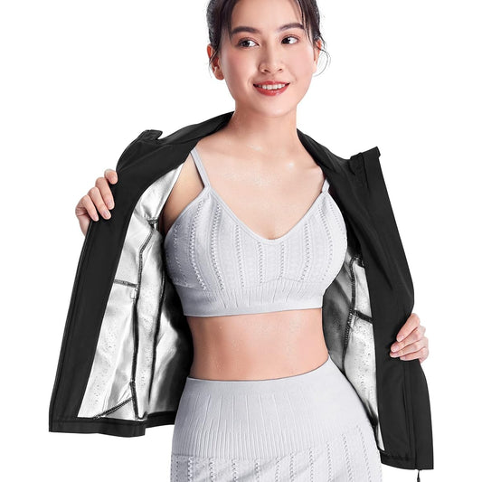 [Sawaiko] Women's Sauna Suit Coat, Heavy Sweating, Running, Walking, Stylish, Windbreaker, Washable, Light Training Wear, Women's Athletic Wear, Increases Sweat Power, Sports, Stretch, Heat Storage, Increases Heat Retention, Nano Coating, Simple