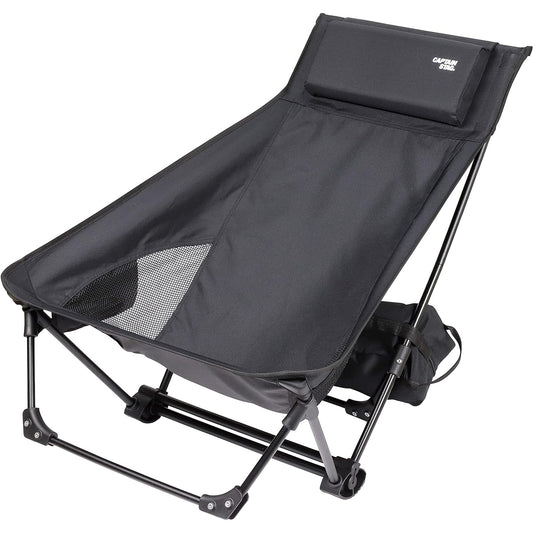 CAPTAIN STAG Outdoor Chair Chair Low Style Grand Reclining Chair Assembly Type High Back with Locking Function Comes with Pillow and Side Pockets Black Trekker UC-1852 Width 660 x Depth 890 x Height 820 mm