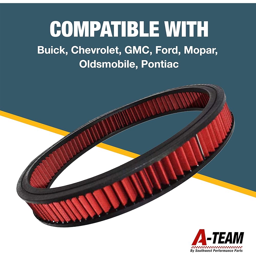 A-TEAM Performance Air Filter Element High Flow replacement Air Cleaner Washing and reusable Round Cotton Fiber Buick S volley Brewery GMC Ford Mopa All-Z Mobil Pontiac Compatible Red 14 inch x 2 inches