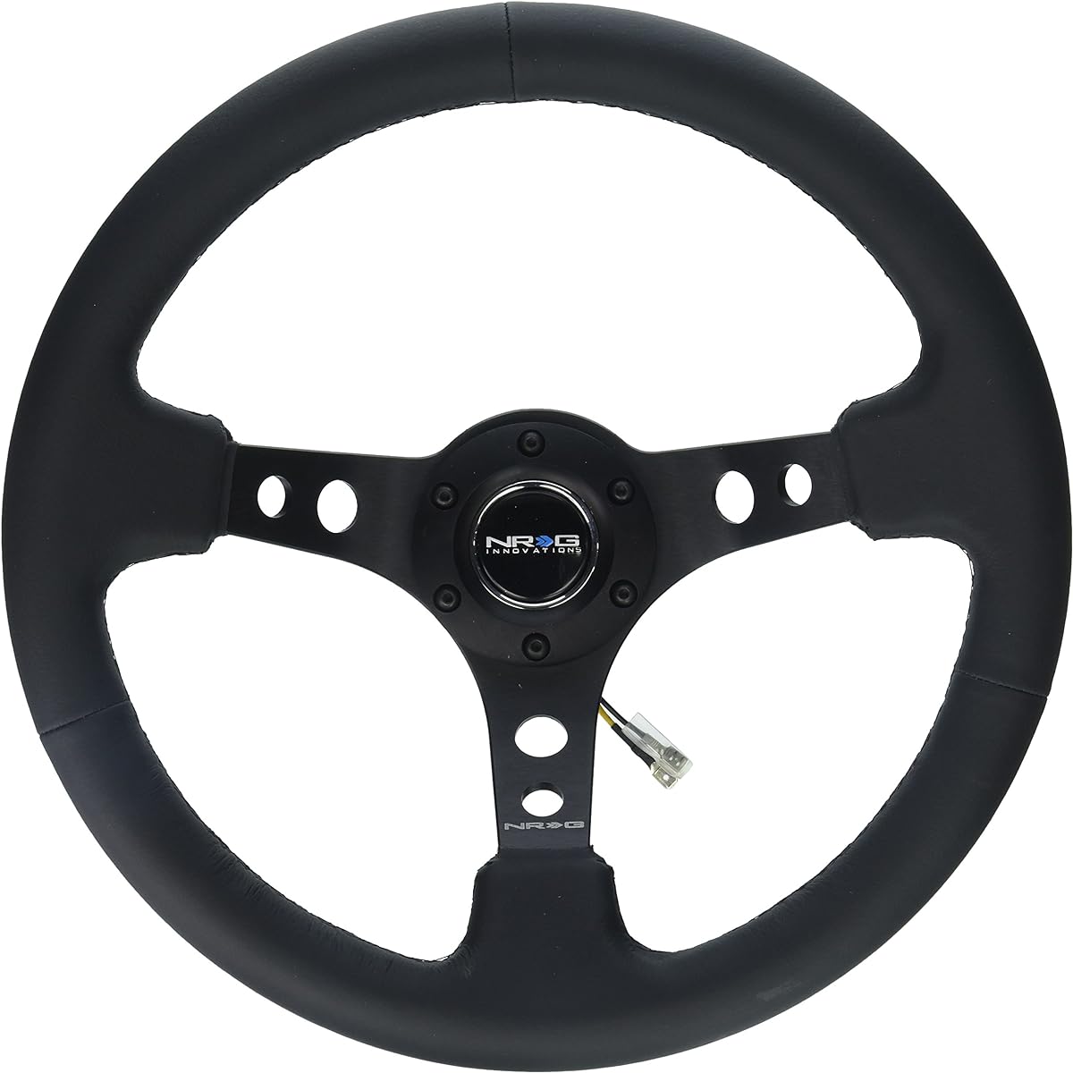 NRG Innovations RST -006BK reinforced steering wheels (350mm sports steering wheels (depth 3 inches) -black spokes with round hole/black leather)